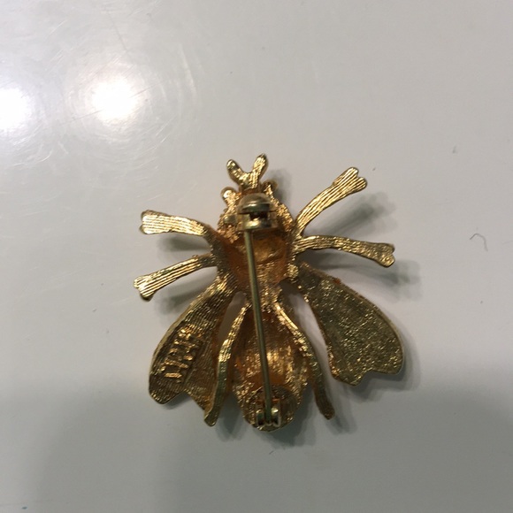Rhinestone Frog & Bee brooch pin gold tones - Picture 7 of 7